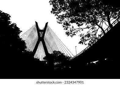 silhouette of Estaiada Bridge in São Paulo city, Brazil