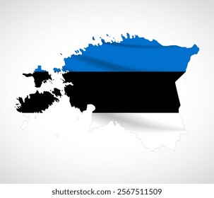 Silhouette of Estonia map filled with the Estonian flag design, symbolizing national pride, cultural heritage, and geographic identity.  
