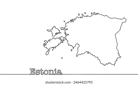Silhouette of Estonia. Small European country. Geographical outlines of Estonia drawn with a line. Vector illustration.