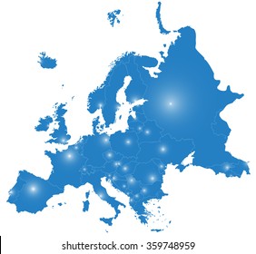 silhouette of Europe, with capitals