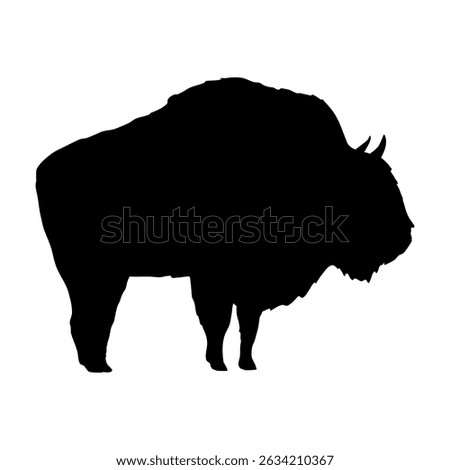 Silhouette of European bison. The wisent or the zubr. Realistic vector wild animals of Europe. Bialowieza Forest.