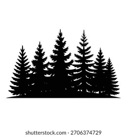 Silhouette of Evergreen Trees Forest Black and White Coniferous Woods Landscape