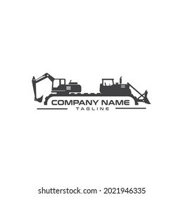 Silhouette of excavator and bulldozer. Can be used for construction logos.