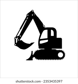 Silhouette of excavator, digger, vector, buldozer, isolated, logo, icon, backhoe, illustration, shovel, bucket, bulldozer, construction, background, business, design, car, man, art, concept