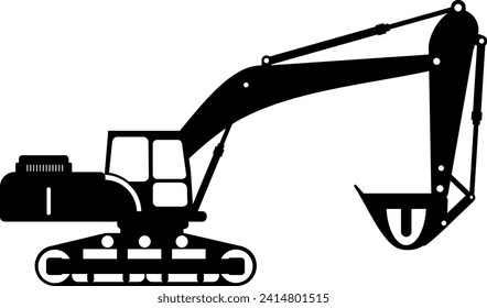 Silhouette of Excavator Icon in Flat Style. Vector Illustration