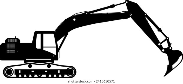 Silhouette of Excavator Icon in Flat Style. Vector Illustration