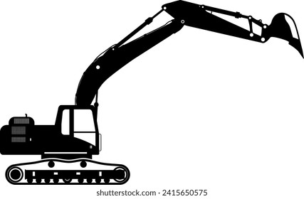 Silhouette of Excavator Icon in Flat Style. Vector Illustration