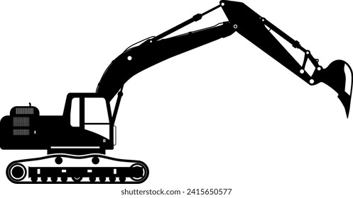 Silhouette of Excavator Icon in Flat Style. Vector Illustration