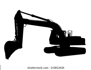 Silhouette of the excavator on white background, vector illustration