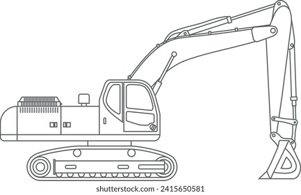 Silhouette of Excavator Outline Icon in Flat Style. Vector Illustration