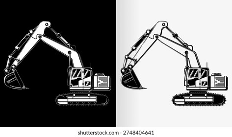 Silhouette excavator side view heavy machinery