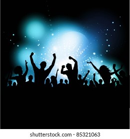 Silhouette of an excited audience on an abstract background