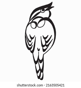 Silhouette of an exotic manakin bird.Black and white stylized drawing of a bird. Bird logo. Calligraphy image.