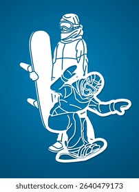 Silhouette Extreme Sport Snowboarder Mix Action Snowboard Players Cartoon Graphic Vector