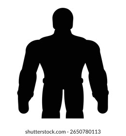 Silhueta de uma figura extremamente musculosa de pé alto e imponente no branco