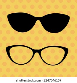 silhouette of eye glasses and sunglasses on vintage background. Flat vector illustration.