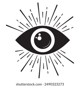 silhouette of an eye with rays radiating outward, symbolizing insight, Luck sign