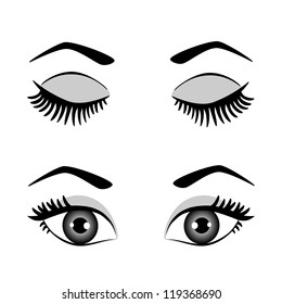 silhouette of eyes and eyebrow open and closed, black-white vector illustration