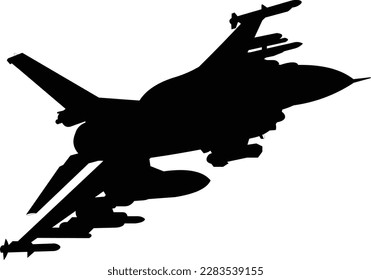 silhouette of an F16 aircraft in maneuver