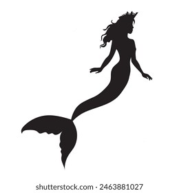 The silhouette of a fabulous female mermaid princess. Girls under water. Fishtail. Vector illustration.