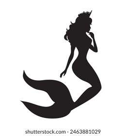 La silueta de una fabulosa princesa sirena femenina. Chicas bajo el agua. Cola de pescado. Ilustración vectorial.