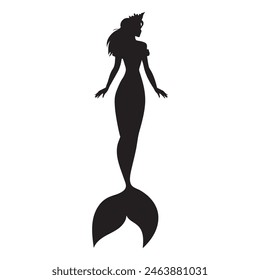 The silhouette of a fabulous female mermaid princess. Girls under water. Fishtail. Vector illustration.