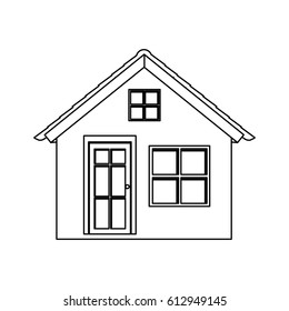 silhouette facade small village with two windows vector illustration