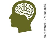 Silhouette of face with brain symbol for science education and creative thinking