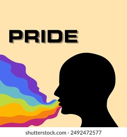 Silhouette of a face exhaling a rainbow with the word 'PRIDE' above, symbolizing pride in LGBTQ+ diversity.