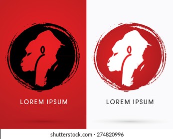 Silhouette Face Gorilla,on grunge cycle background, sign ,logo, symbol, icon, graphic, vector.