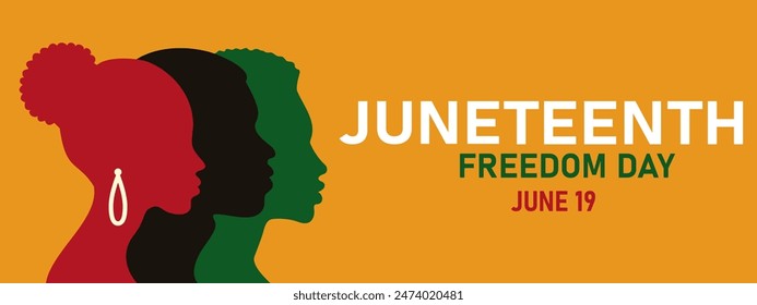 Silhouette face head in profile ethnic group of black African and African American men and women. Identity concept - racial equality and justice. Juneteenth freedom day. Vector illustration