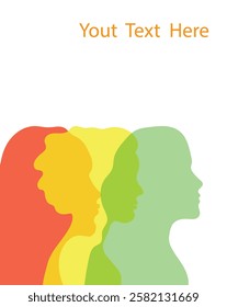 Silhouette face head in profile  group of women. Human silhouettes made in a primitive style. Vector illustration.