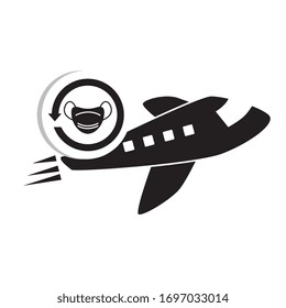 silhouette of face mask and airplane vector illustration design