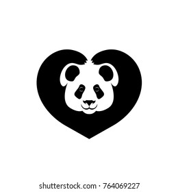 silhouette of face of Panda paws shows sign heart