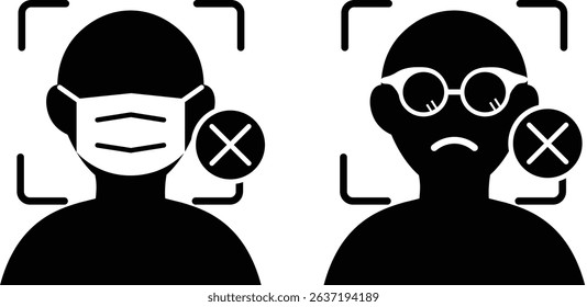 Silhouette of face recognition error due to wearing a mask or sunglasses