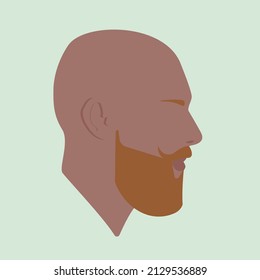 Silhouette. Face. Redhead Guy. Portrait of a bald man. Male head.  Man head silhouette.  Flat colored illustration.