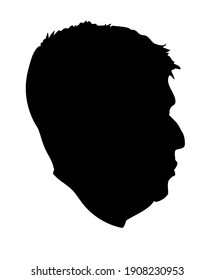 Silhouette of a face shadow shape look white paper text space. Dark ink hand drawn closeup retro contour artwork cartoon style