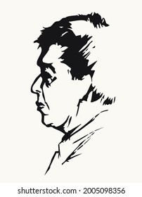 La silueta de una forma de sombra de cara se ve espacio de texto en papel blanco. Tinta oscura dibujada a mano cerrando el contorno retro estilo de dibujos animados
