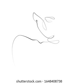 Silhouette of the face and shoulders of a young woman one line drawing on white isolated background. Vector illustration  