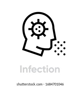 Silhouette face sick man symbol microbe. Infection Mask icon. Editable line vector. Single pictogram.