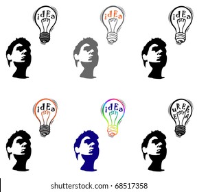 Silhouette of face. Stranger and light bulb. Creating ideas. You can find similar images in my gallery!