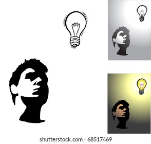 Silhouette of face. Stranger and light bulb. Creating ideas. You can find similar images in my gallery!