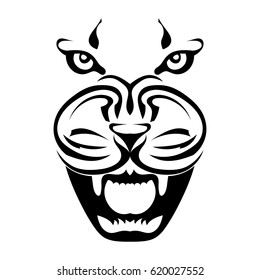 Silhouette of a face of a tiger in full face, a grin of a predator. Vector illustration.