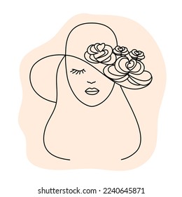 Silhouette of face woman. Beauty Logo. Line drawing. Vector illustration.