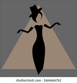 silhouette of faceless vintage woman in evening dress, long gloves and hat