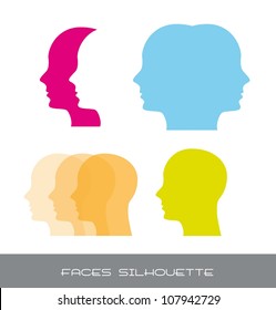 silhouette faces over white background. vector illustration