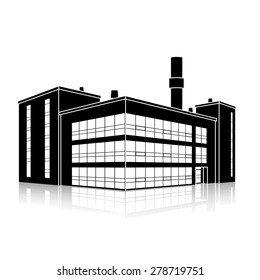 silhouette factory building with offices and production facilities in perspective
