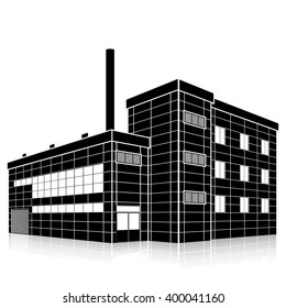 silhouette factory building with offices and production facilities in perspective