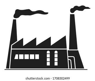 Silhouette  factory building with smoking chimneys.Vector flat.
