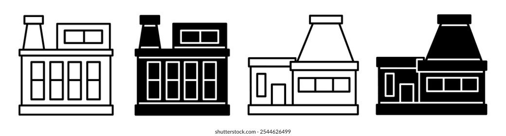 Silhouette of factory icon illustration on white background. Factory icon set for business. Stock vector.
